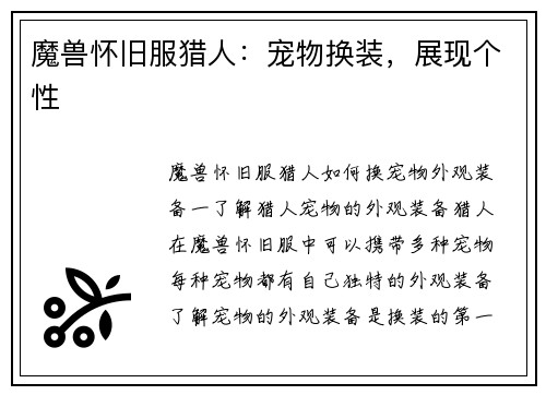 魔兽怀旧服猎人：宠物换装，展现个性